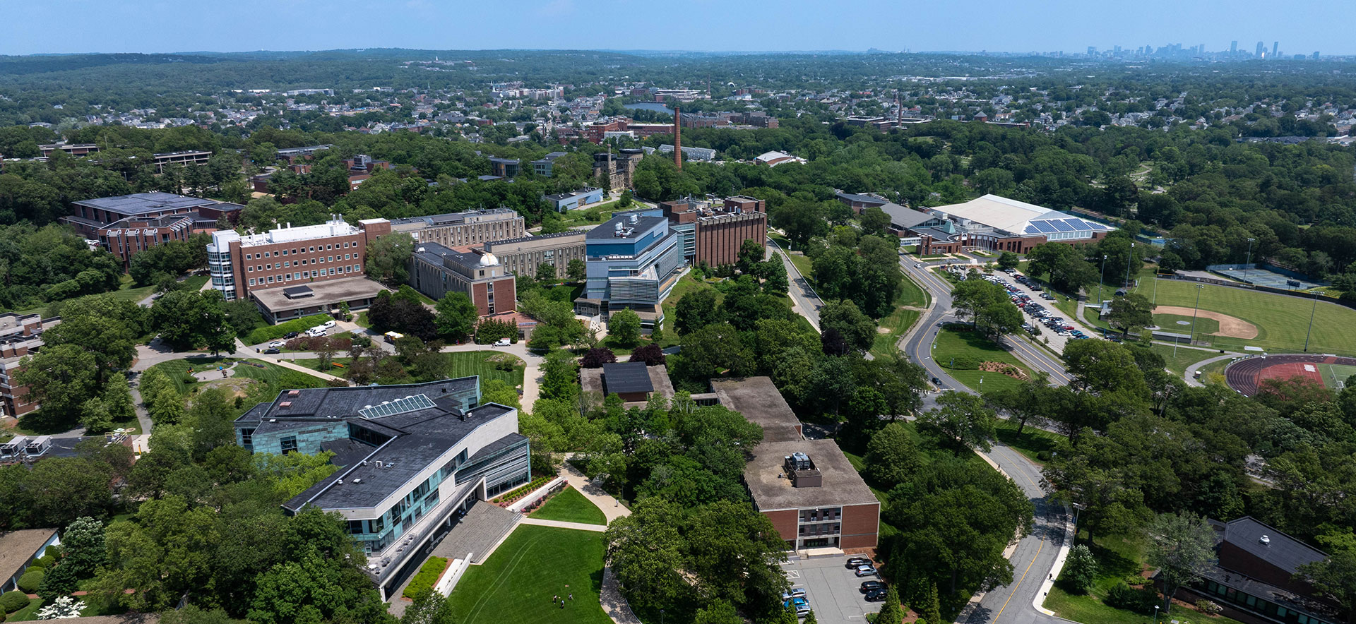 An aerial view of the Brandeis campus.