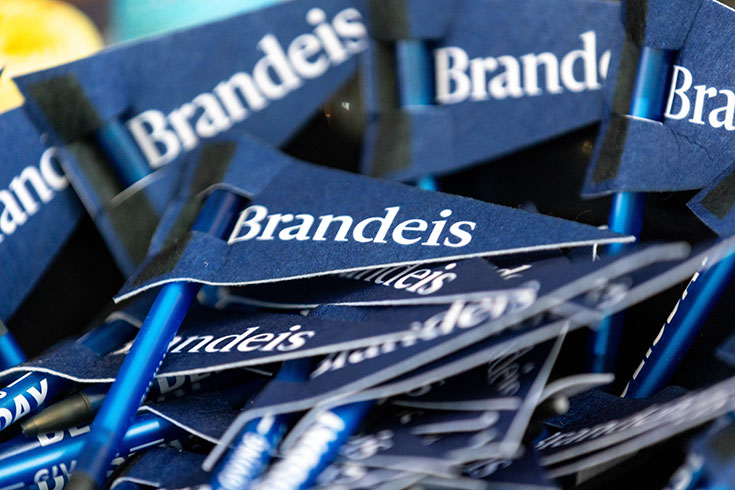 A pile of small Brandeis flags