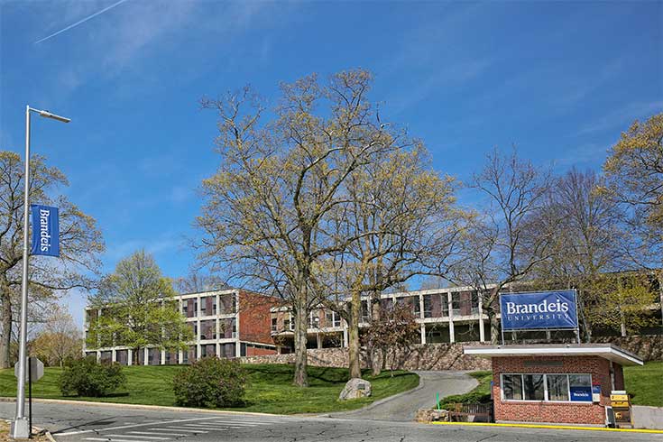 Bernstein Marcus building from the information booth at the entrance of campus