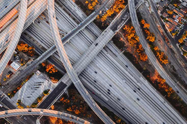 Aerial view of a freeway